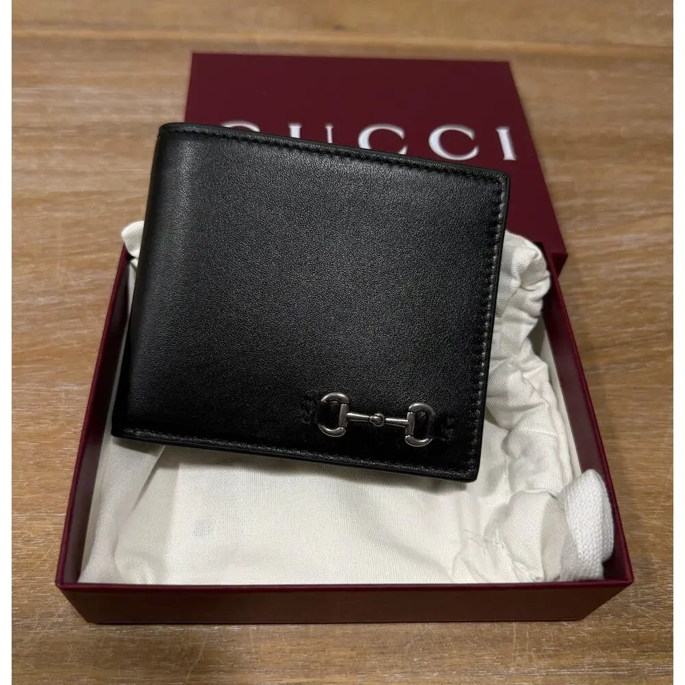Gucci Horsebit Leather Bifold Wallet Black NIB Box Dust Bag Mens